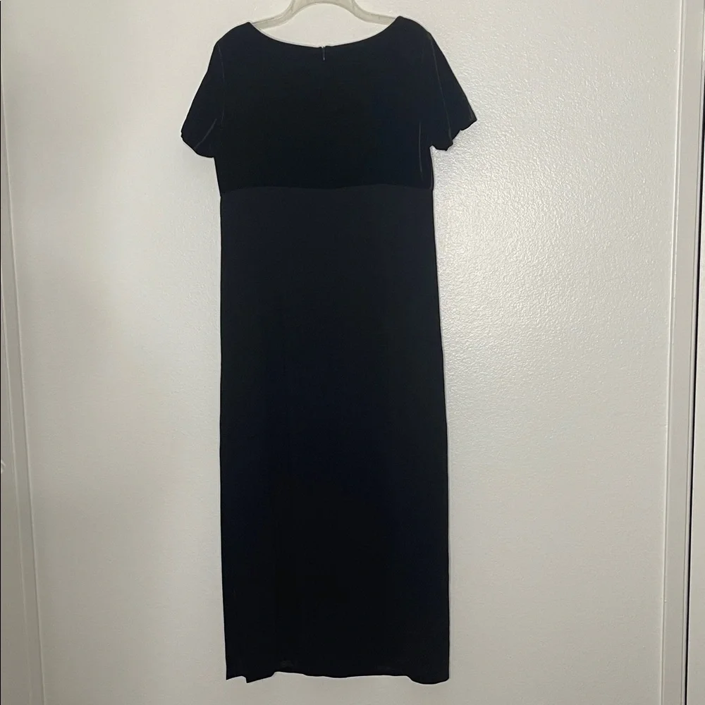 MARINA RINALDI Black Mixed Media Velvet Short Sleeve Top Maxi Slit Dress 23 / 14